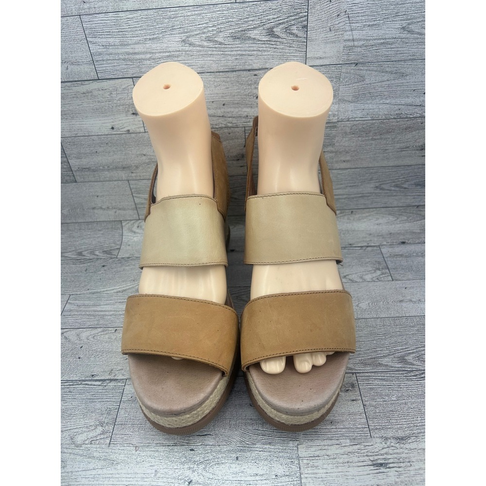 Sorel Joanie II Slingback Wedge Sandals Camel Brown Leather LL5357-224‎ Women 10